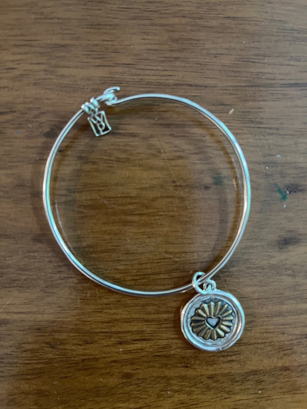 Waxing Poetic Sterling Silver Charmable Bangle Bracelet Heart Charm EXC